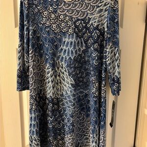 MSK Blue Relaxed Graphic Tunic Dress Large
